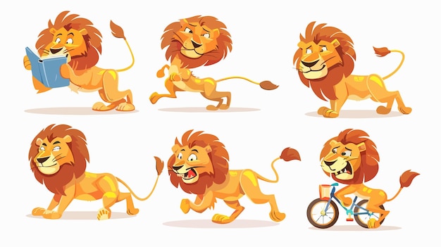 Vector cute cartoon lions in various poses