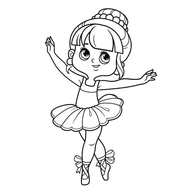 Cute cartoon little ballerina girl outlined for coloring isolated on a white background