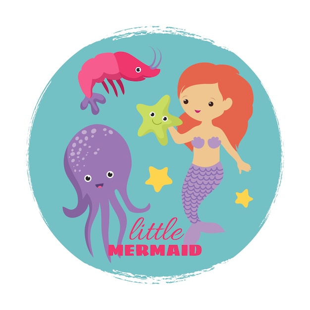 Cute cartoon little mermaid card