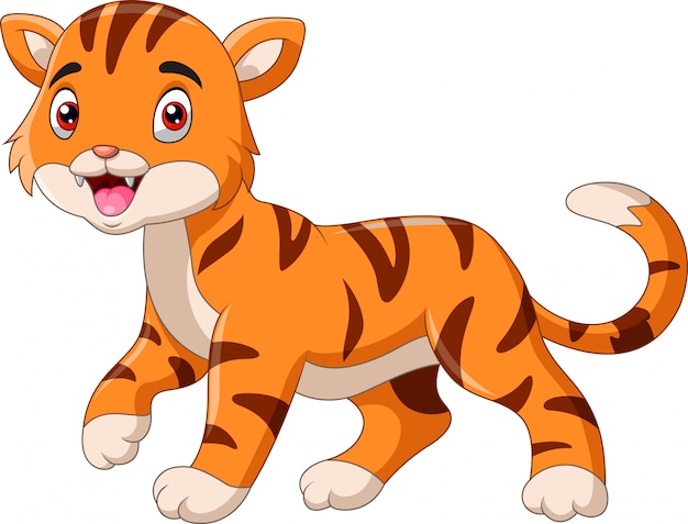 Cute cartoon little tiger walking alone