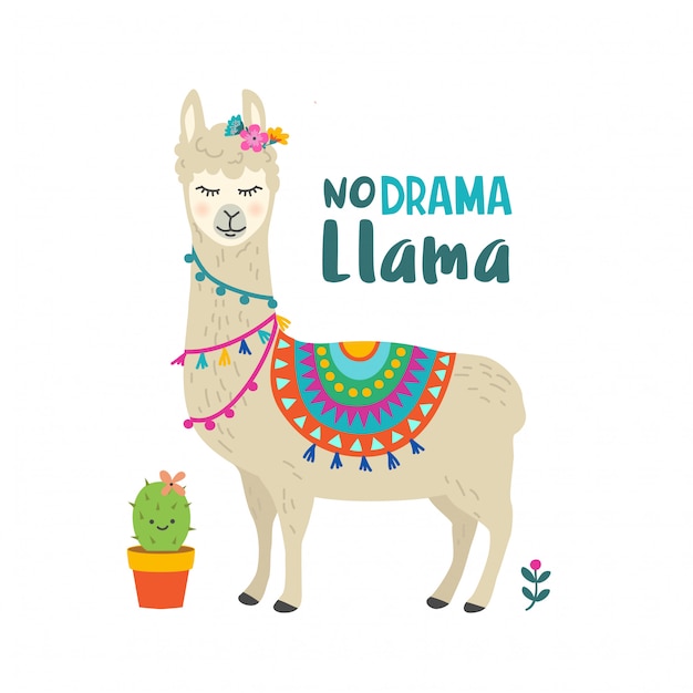 Cute cartoon llama character with motivational quote