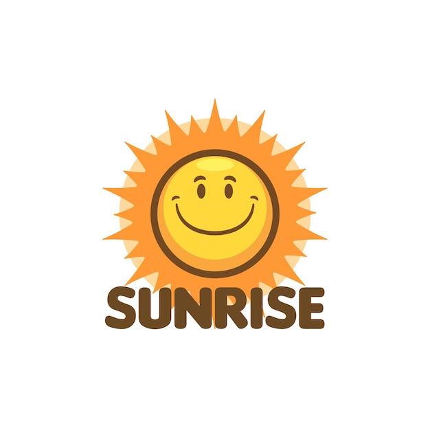 The cute cartoon logo mascot character the sun smiled happily with its radiance vector illustration