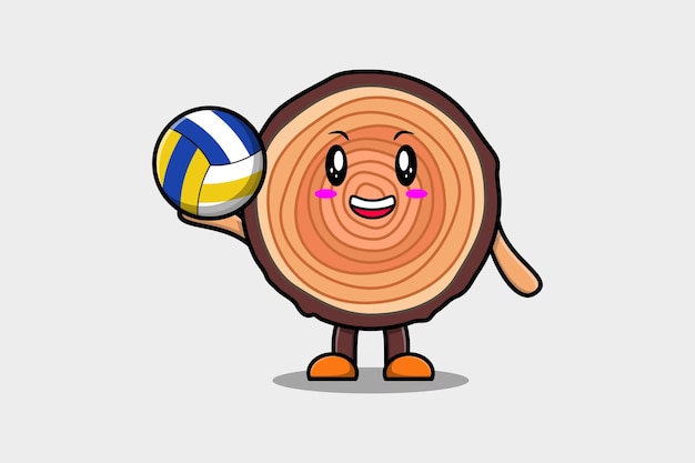 Cute cartoon Lychee character playing volleyball in flat cartoon style illustration