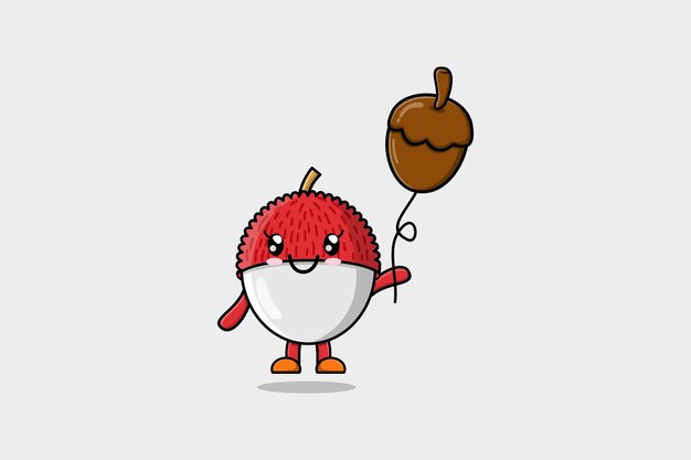 Cute cartoon Lychee floating with acorn balloon