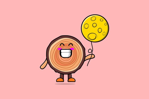 Cute cartoon Lychee floating with moon balloon cartoon vector illustration