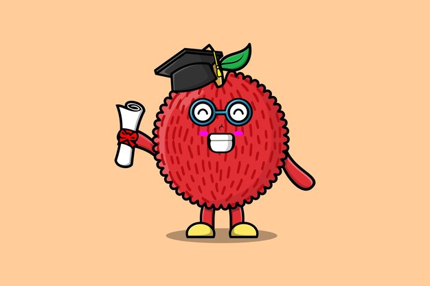 Cute cartoon Lychee student character on graduation day with toga in concept flat cartoon style