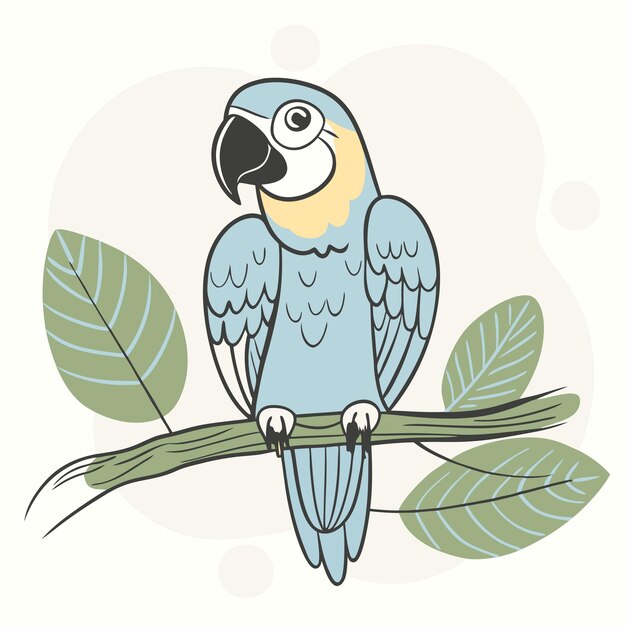 Vector a cute cartoon macaw perched on a branch