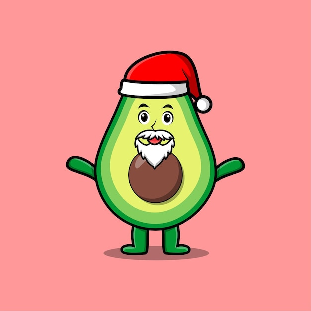 Cute Cartoon mascot character Avocado santa claus character christmas in modern design style