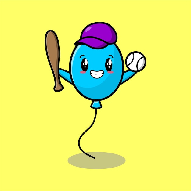 Cute cartoon mascot character balloon playing baseball in modern style design for tshirt sticker