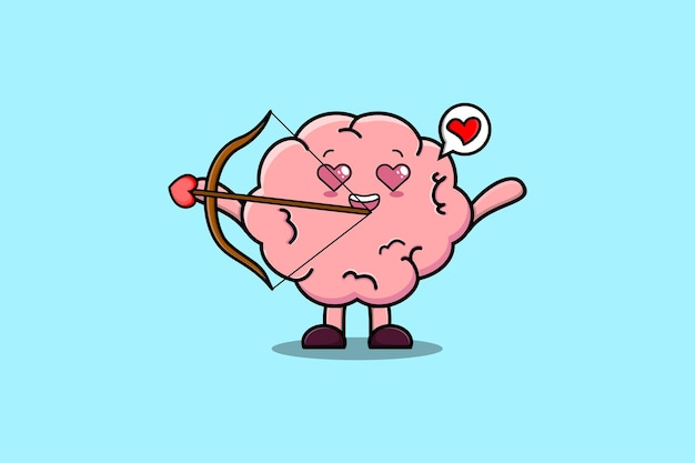 Cute cartoon mascot character romantic cupid Brain with love arrow in modern design