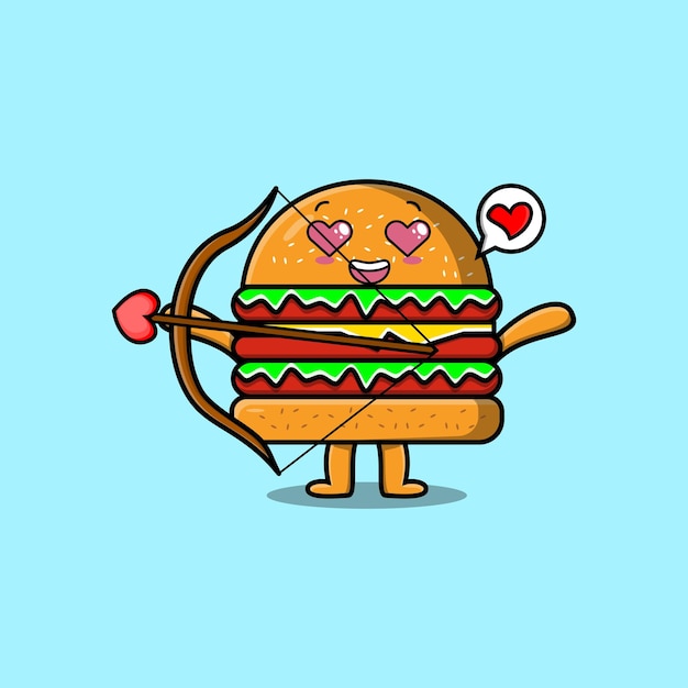 Cute cartoon mascot character romantic cupid Burger with love arrow in modern design