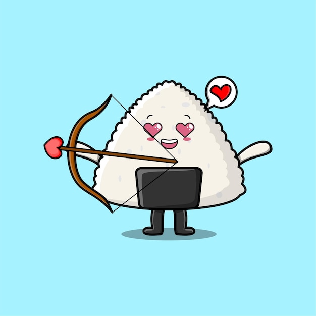 Cute cartoon mascot character romantic cupid rice japanese sushi with love arrow in modern design