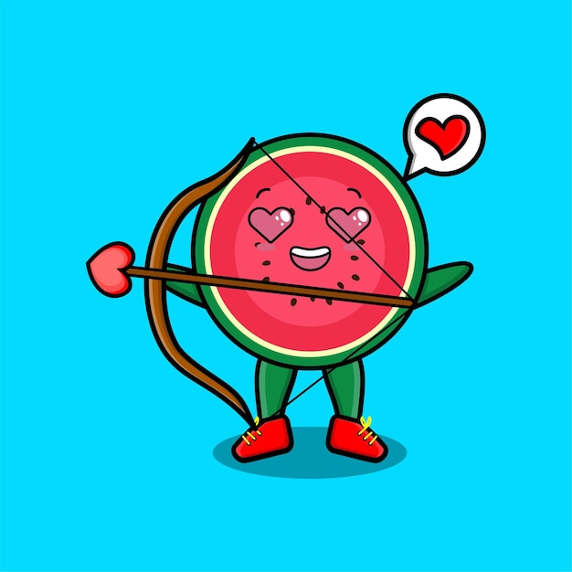 Cute cartoon mascot character romantic cupid watermelon with love arrow in modern design