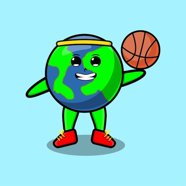 Cute cartoon mascot earth playing basketball in modern style design for tshirt sticker etc