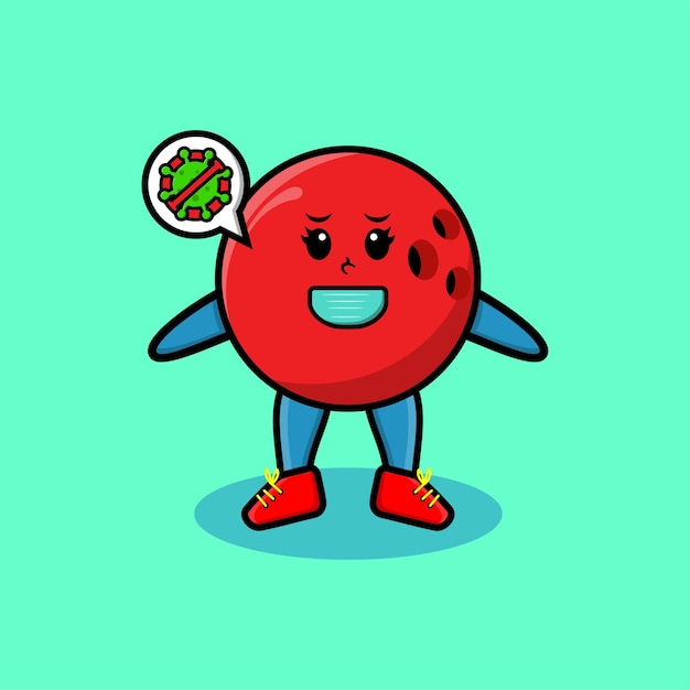 Cute cartoon mascot illustration bowling ball using mask to prevent corona virus