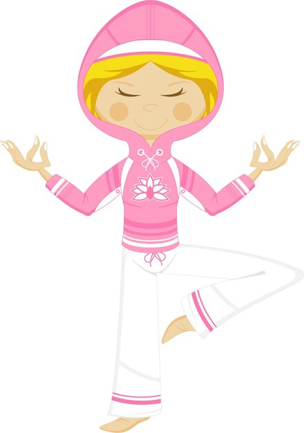 Cute Cartoon Meditating Yoga Girl in Hoodie Illustration