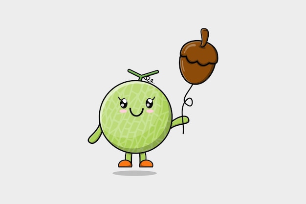 Cute cartoon Melon floating with acorn balloon cartoon vector illustration