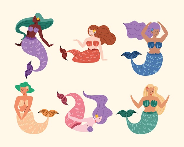 Cute cartoon mermaids