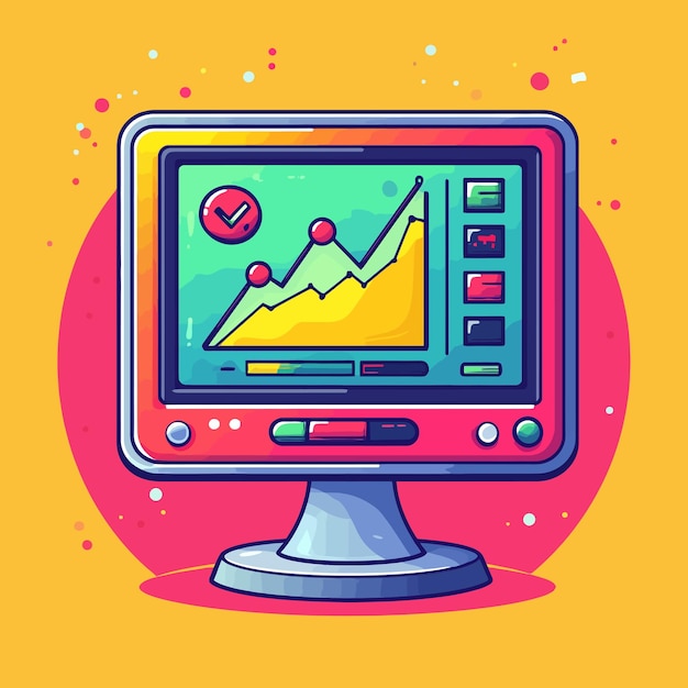 Cute Cartoon Monitor with Graph Icon vector illustration