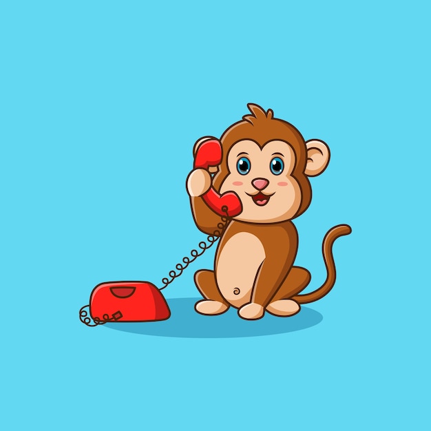 Cute cartoon monkey holding phone Vector illustration