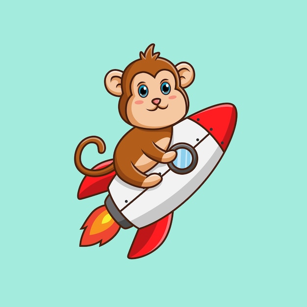 Cute cartoon monkey riding rocket Vector illustration