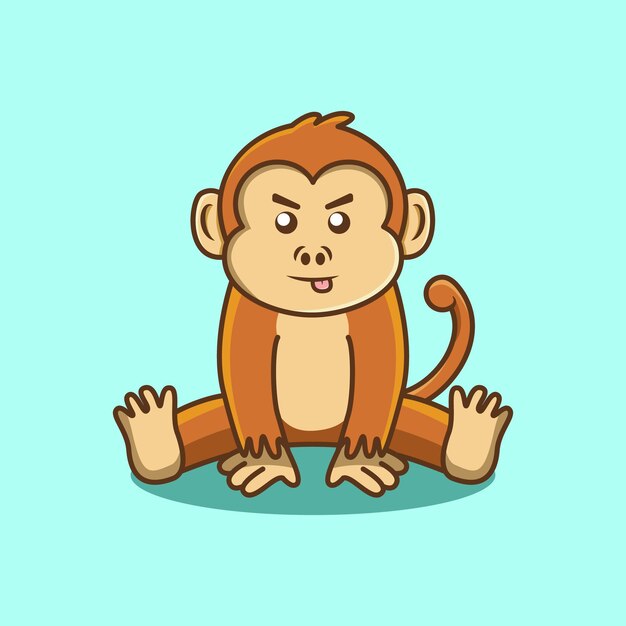 Vector cute cartoon monkey sit down and sticking her tongue out in cartoon style