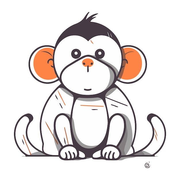 Cute cartoon monkey sitting on the white background Vector illustration