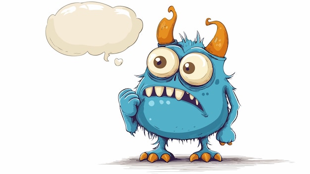 Vector cute cartoon monster with thought bubble