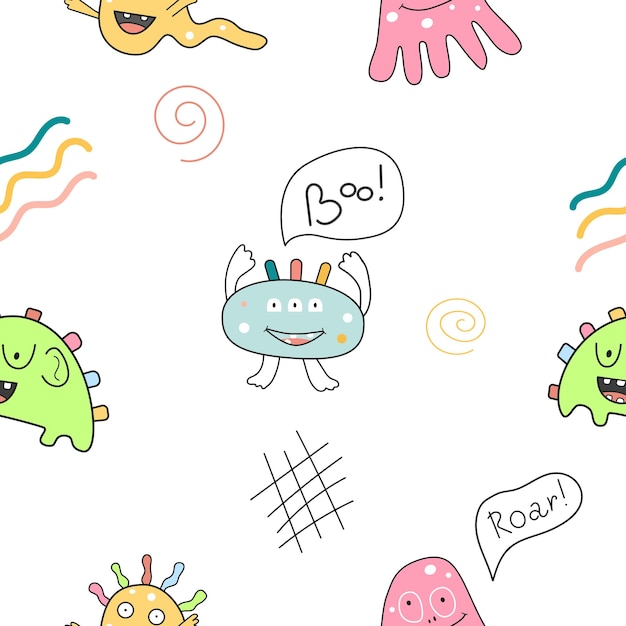 Cute cartoon monsters seamless pattern Design for kid's room wallpaper textile