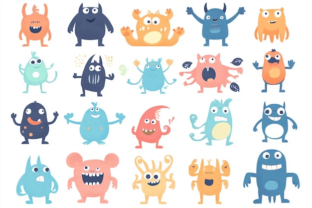 Vector cute cartoon monsters vector set