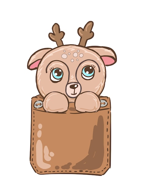 Cute cartoon moose in a pocket Hand draw deer for kids child print