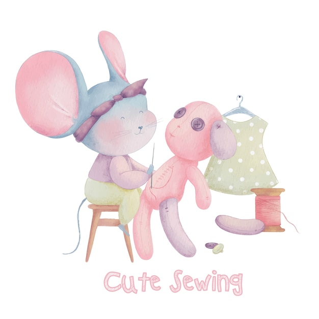 Cute cartoon mouse with hand made doll