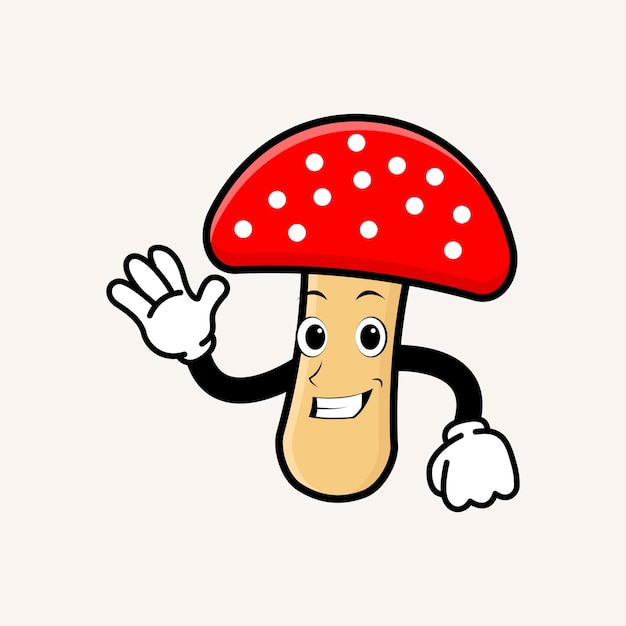 Cute cartoon mushroom mascot character smiling Doodle style plant illustration concept