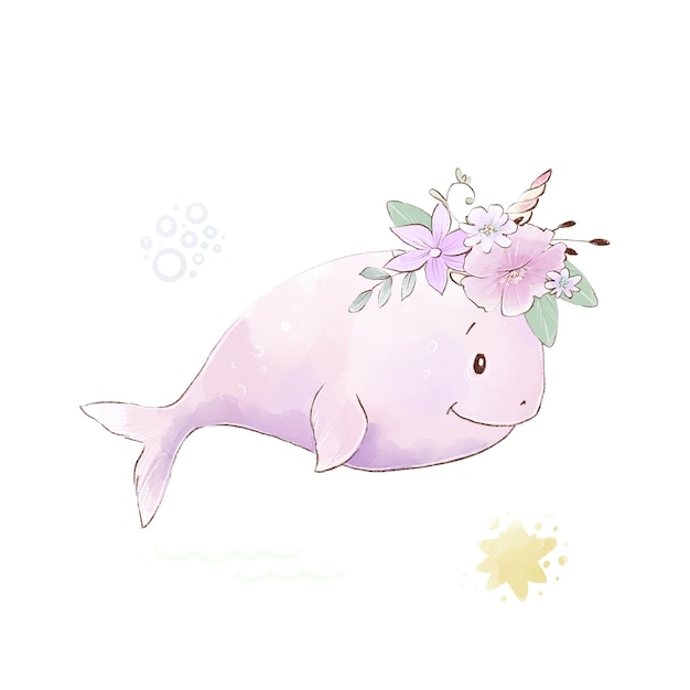 Cute cartoon narwhal illustration