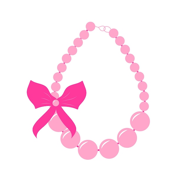 Cute cartoon necklace with a bow Pink pearl beads Fashion glamour icon