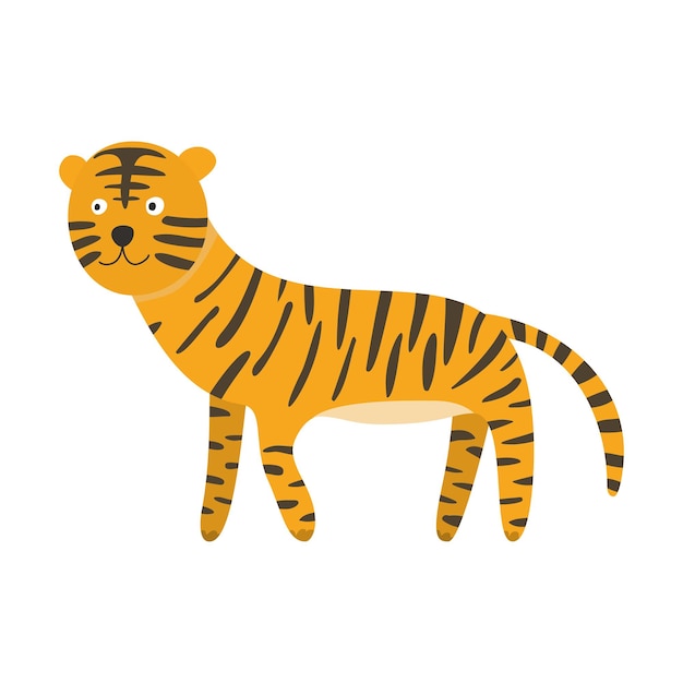 Cute cartoon orange black striped smiling tiger