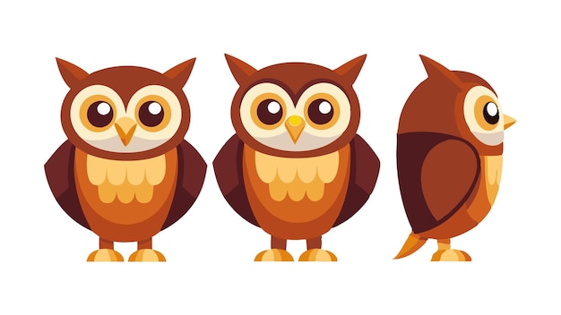 Cute cartoon owl character in multiple angles for kids illustration and educational materials