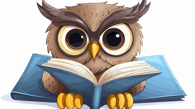 Cute Cartoon Owl Character Reading a Book