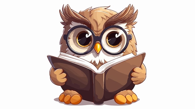 Cute Cartoon Owl Character Reading a Book