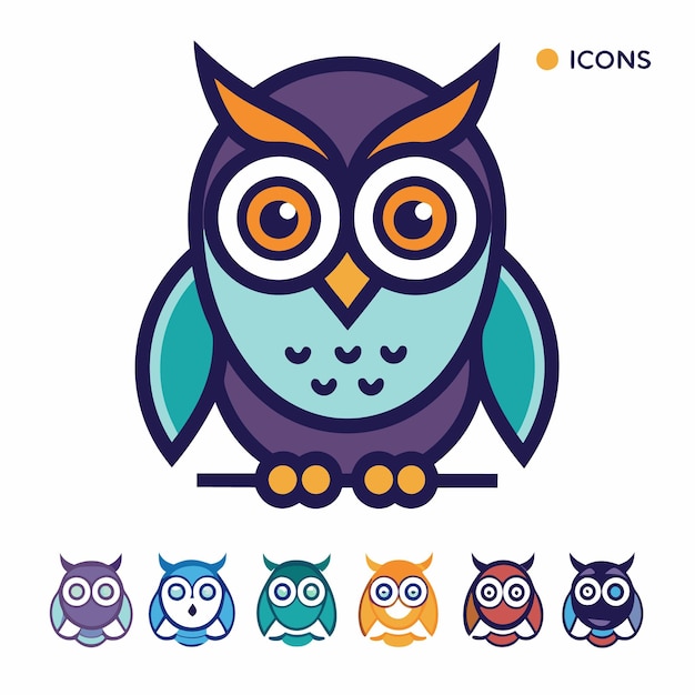 Cute cartoon owl icon set