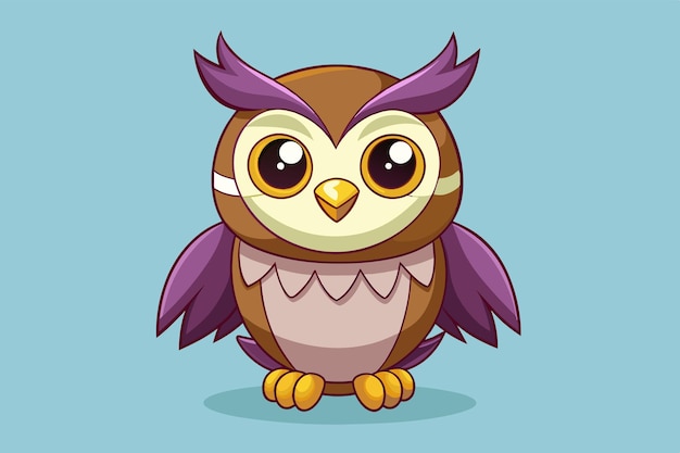 Vector a cute cartoon owl stands with wide eyes and vibrant plumage showcasing its charm the birds friendly expression adds a whimsical touch to the light blue backdrop