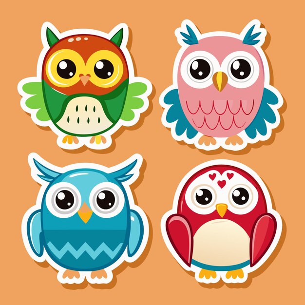 Vector cute cartoon owl stickers for kids adorable and colorful bird designs