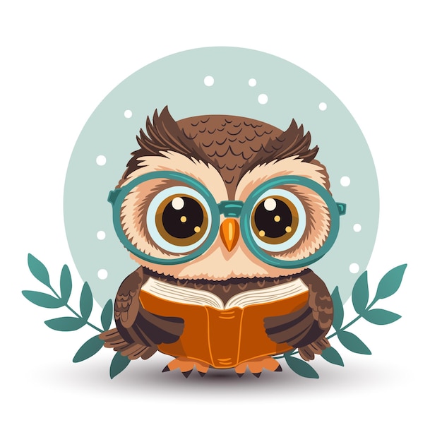 Cute cartoon owl vector funny animal Smart character in glasses kids print bird card