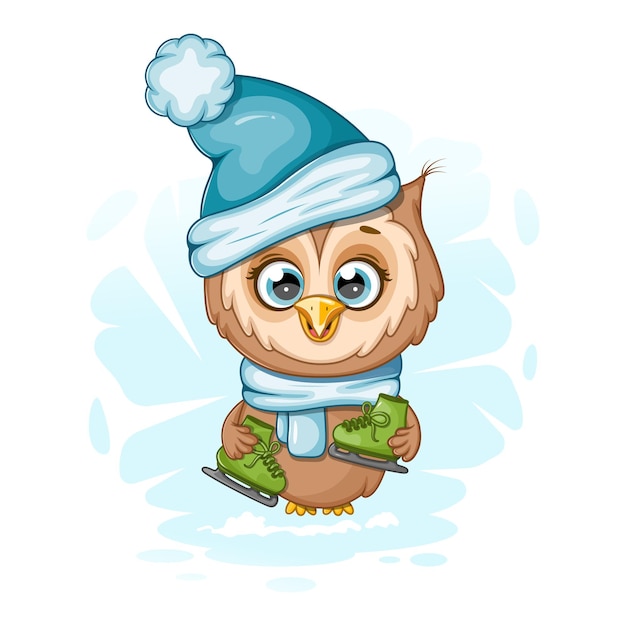 Cute cartoon owl with skates