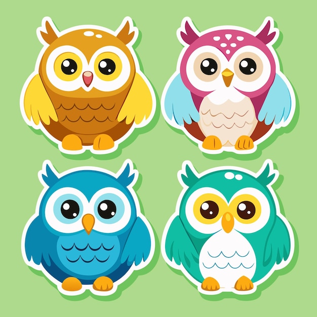 Cute Cartoon Owls Set with Stickers Perfect for Kids