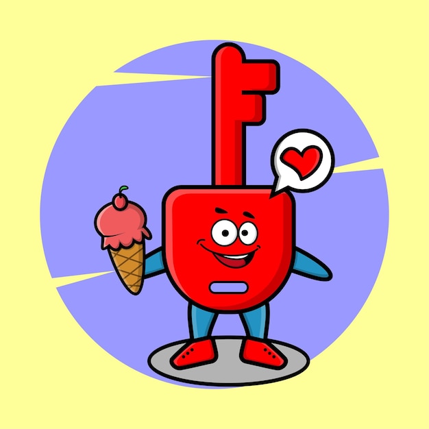 Cute Cartoon padlock key mascot holding ice cream cone cute modern style design