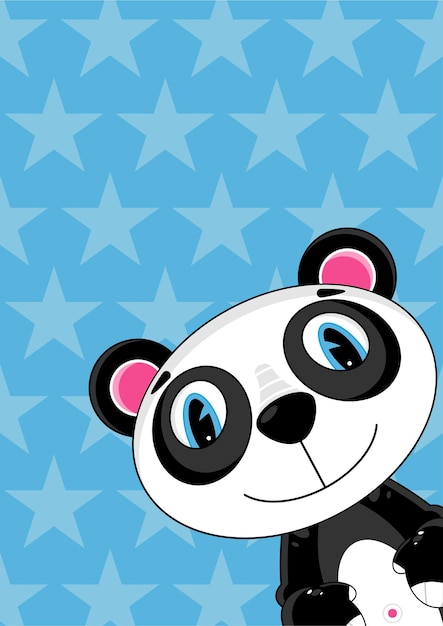 Cute Cartoon Panda Bear Character with Star Background