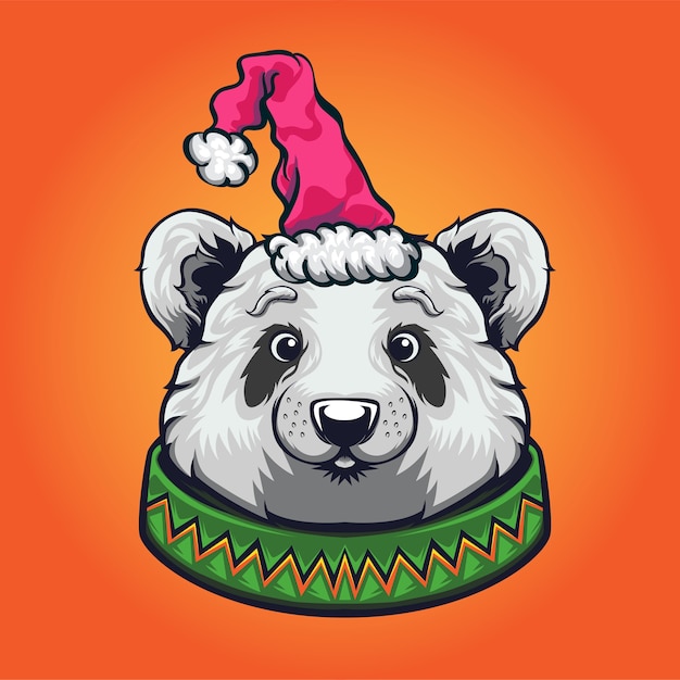 Cute cartoon panda christmas logo mascot