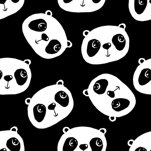 Cute Cartoon Panda Face Seamless Pattern vector