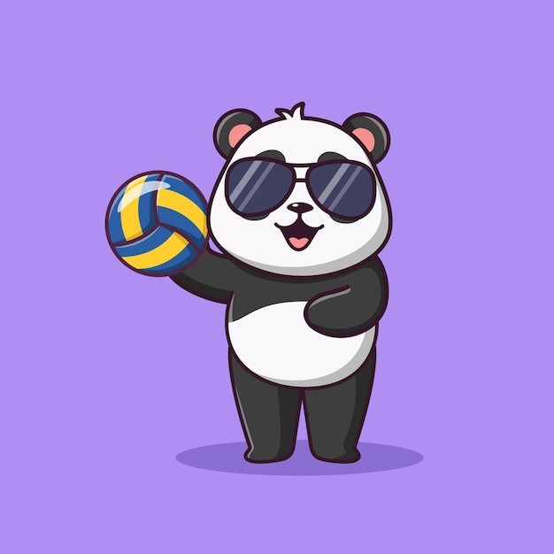 Cute cartoon panda holding volleyball